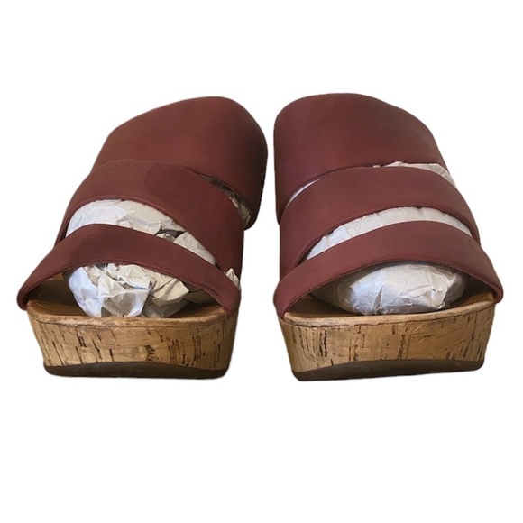 CHOCOLAT BLU Morgan Wedge Sandals Women's Size 7.5 Triple Band Leather Platform - Picture 2 of 10